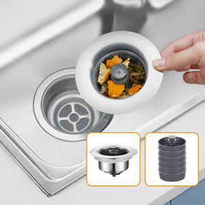 3 in 1 Kitchen Sink Strainer Stopper Combo Pop-up 304 Stainless Sink Drainer for Drain Filter Odor Filter for Easy Cleaning Anti-Clogging Leak-Proof and Odor-Free