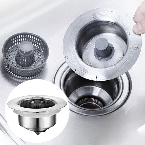 3 in 1 Kitchen Sink Strainer Stopper Combo Pop-up 304 Stainless Sink Drainer for Drain Filter Odor Filter for Easy Cleaning Anti-Clogging Leak-Proof and Odor-Free