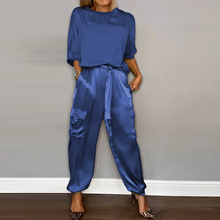 Load image into Gallery viewer, Women&#39;s Smooth Satin Half-sleeved Top and Pant Suit