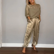Load image into Gallery viewer, Women&#39;s Smooth Satin Half-sleeved Top and Pant Suit