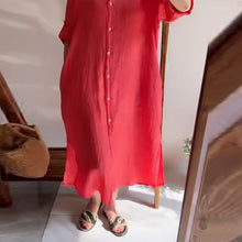 Load image into Gallery viewer, Lapel Buttoned Cotton and Linen Dress
