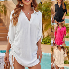 Load image into Gallery viewer, Drawstring Solid Color Beach Blouse