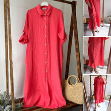 Load image into Gallery viewer, Lapel Buttoned Cotton and Linen Dress