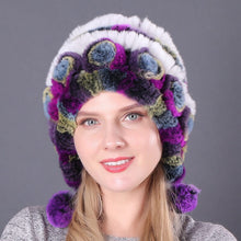Load image into Gallery viewer, Warm Flowers Striped Real Rex Rabbit Fur Hats