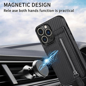 Magnetic Zipper Wallet Cover With Credit Card Holder