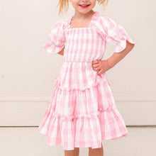 Load image into Gallery viewer, Children&#39;s Square Neck Lantern Sleeve Floral Plaid Dress