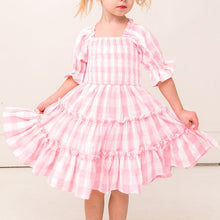 Load image into Gallery viewer, Children&#39;s Square Neck Lantern Sleeve Floral Plaid Dress