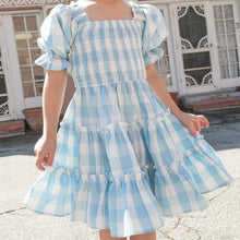 Load image into Gallery viewer, Children&#39;s Square Neck Lantern Sleeve Floral Plaid Dress