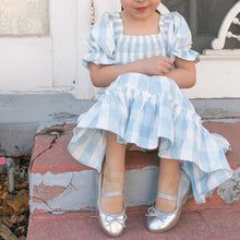 Load image into Gallery viewer, Children&#39;s Square Neck Lantern Sleeve Floral Plaid Dress
