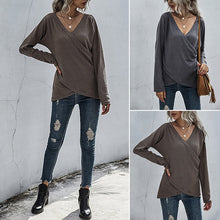Load image into Gallery viewer, Irregular Long Sleeve V-Neck Knit Sweater