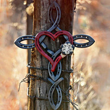 Load image into Gallery viewer, Natural horsehsoe cross with heart
