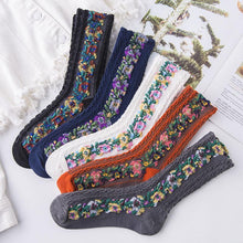 Load image into Gallery viewer, Vintage Embroidered Floral Socks (5 pairs)