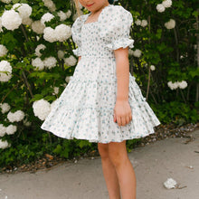 Load image into Gallery viewer, Children&#39;s Square Neck Lantern Sleeve Floral Plaid Dress