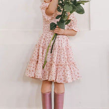 Load image into Gallery viewer, Children&#39;s Square Neck Lantern Sleeve Floral Plaid Dress