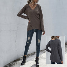 Load image into Gallery viewer, Irregular Long Sleeve V-Neck Knit Sweater