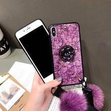Load image into Gallery viewer, Hair Ball Airbag Bracket Holder Diamond iPhone Case