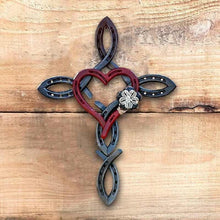 Load image into Gallery viewer, Natural horsehsoe cross with heart