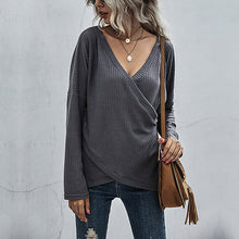 Load image into Gallery viewer, Irregular Long Sleeve V-Neck Knit Sweater