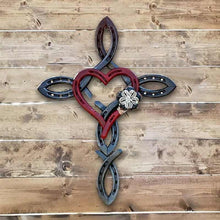 Load image into Gallery viewer, Natural horsehsoe cross with heart