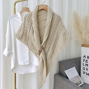Knitted Triangle Shawl with Leather Buckle
