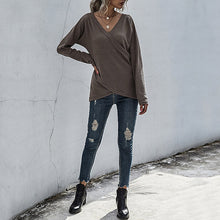 Load image into Gallery viewer, Irregular Long Sleeve V-Neck Knit Sweater