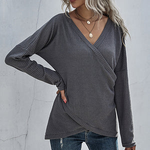 Irregular Long Sleeve V-Neck Knit Sweater