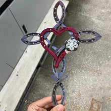 Load image into Gallery viewer, Natural horsehsoe cross with heart