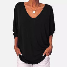 Load image into Gallery viewer, 3/4 Sleeve Back Buttons V Neck Tops