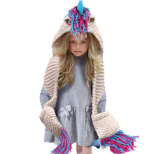 Load image into Gallery viewer, Crochet Cartoon Unicorn Winter Hat With Scarf Pocket