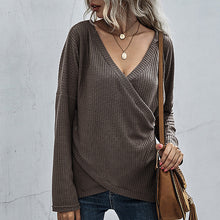 Load image into Gallery viewer, Irregular Long Sleeve V-Neck Knit Sweater