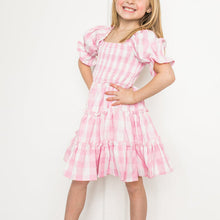 Load image into Gallery viewer, Children&#39;s Square Neck Lantern Sleeve Floral Plaid Dress