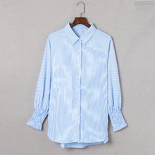 Load image into Gallery viewer, Striped Stand Collar Loose Long Sleeve Shirt