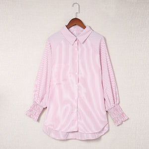 Striped Stand Collar Loose Long Sleeve Shirt