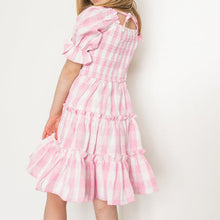 Load image into Gallery viewer, Children&#39;s Square Neck Lantern Sleeve Floral Plaid Dress