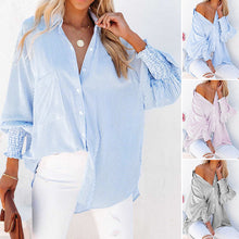 Load image into Gallery viewer, Striped Stand Collar Loose Long Sleeve Shirt