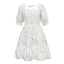 Load image into Gallery viewer, Children&#39;s Square Neck Lantern Sleeve Floral Plaid Dress